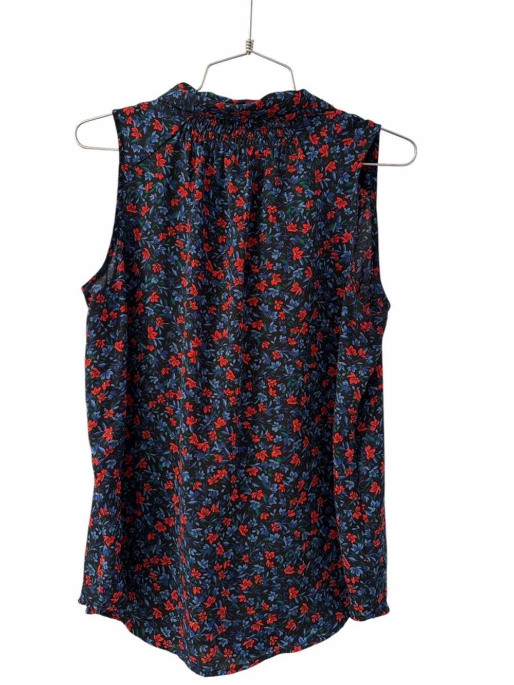 LOFT Floral Blouse Small Sleeveless Tie Neck Navy Red Blue Lightweight Top - Picture 4 of 5